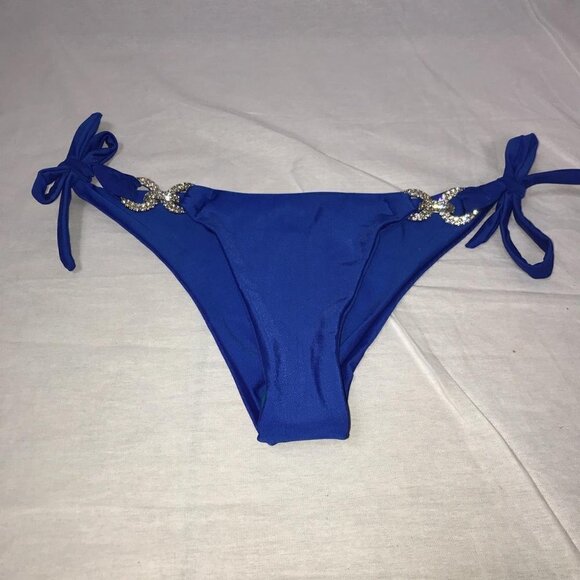 Blue Bedazzled Size Large Side Tie Bikini Set. - Picture 4 of 9